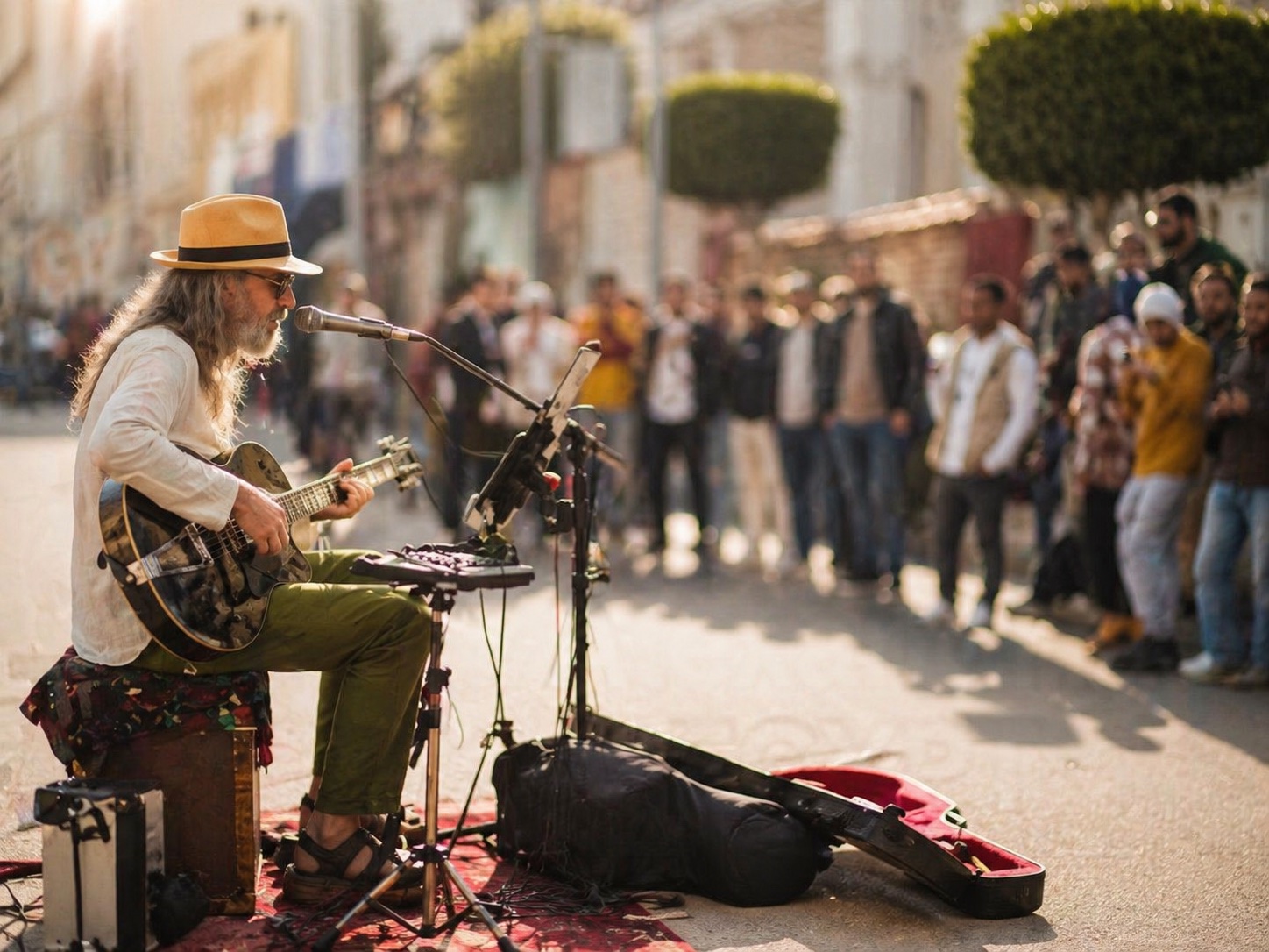 Markus K performing outdoors with a compact Loopy Pro-based live rig.