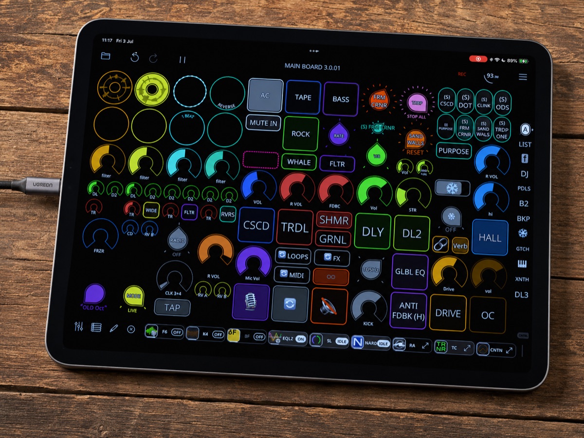 Max Yar's main Loopy Pro performance board on an iPad.