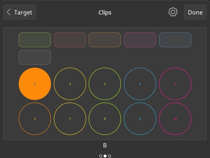 Clip browser showing clips on page B