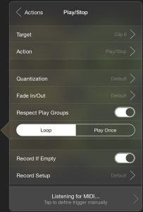 Clip MIDI learn panel