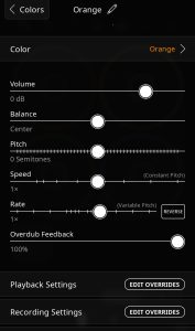 Colour settings panel with no overrides